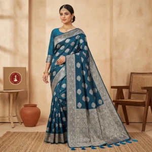 Rajrani Plum Satin Silk Saree with Antique Gold Woven Border