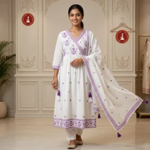 Lavender Noor White Cotton Salwar Suit Set